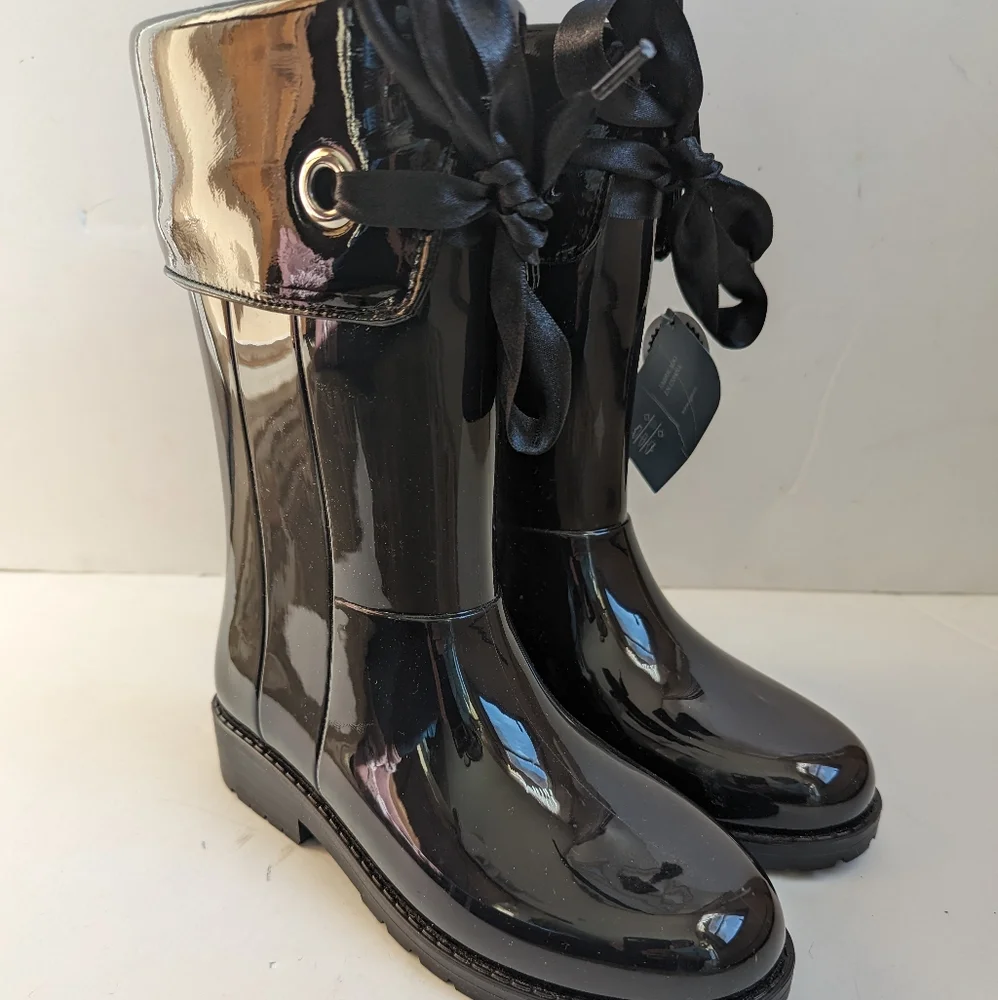 NWB Igor Campera Charol Girl's Sz 5.5 /36Bow Rain Boots Black made in Spain